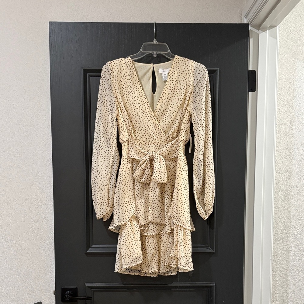 Japna Cream and Black Polka Dot Long Sleeve Dress